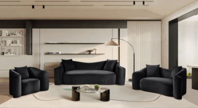 Show details for Velvet Upholstered Sofa, Loveseat and Accent Chair Picture of Velvet Upholstered Sofa, Loveseat and Accent Chair