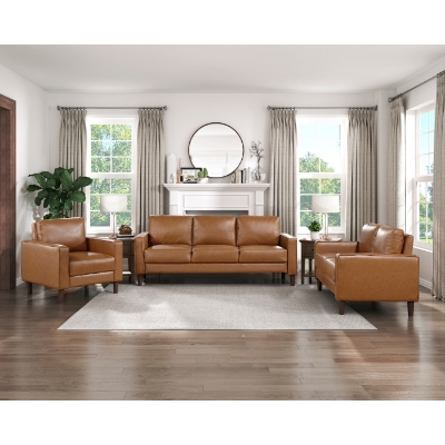 Show details for Faux Leather Sofa, Loveseat and Chair Picture of Faux Leather Sofa, Loveseat and Chair