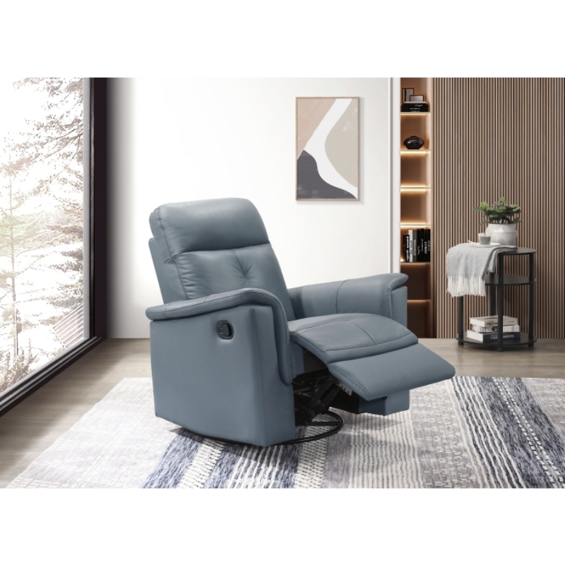 Picture of Blue Genuine Leather Swivel Glider Reclining Chair