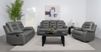Show details for Arm Reclining Dark Grey Sofa, Loveseat and Glider Chair Picture of Arm Reclining Dark Grey Sofa, Loveseat and Glider Chair