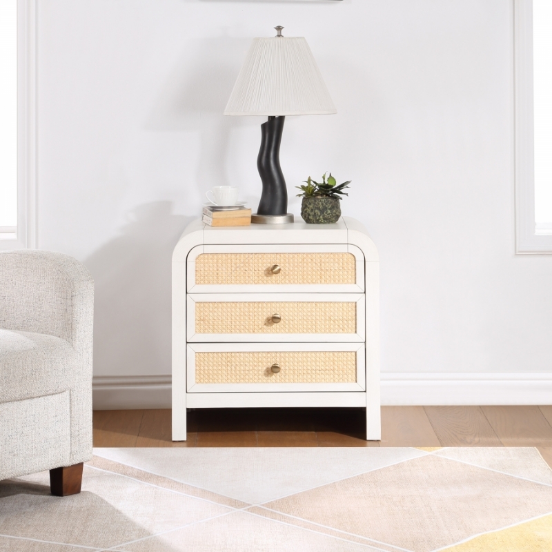 Picture of 3 Drawer White/Black/Natural Finish Night Stand
