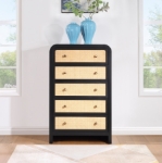 Picture of 32"W x 50"H Five Drawer White/Black/Natural Finish Chest