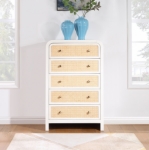 Picture of 32"W x 50"H Five Drawer White/Black/Natural Finish Chest