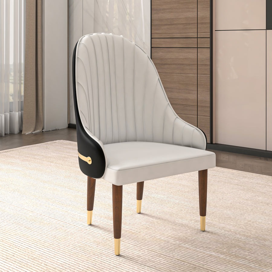 Lounge Around. Leather Dining Chair with Elegant Ripple Back and Gold ...