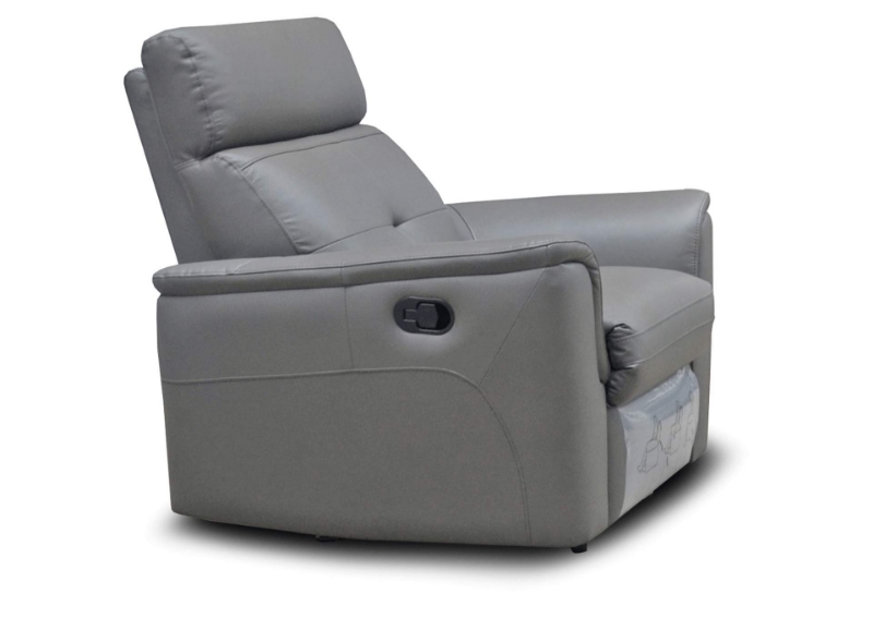 Picture of Top grain Genuine Leather Manual Recliner Dark Grey Chair
