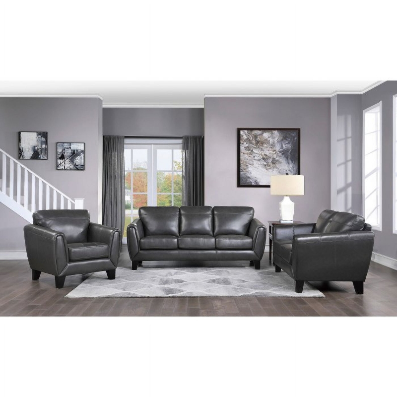 Picture of Genuine leather Black Sofa, Loveseat and Chair