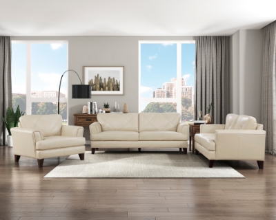 Show details for Genuine Leather Sofa, Loveseat and Chair Picture of Genuine Leather Sofa, Loveseat and Chair