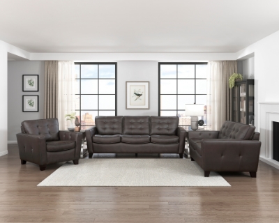 Show details for Genuine Leather Sofa, Loveseat and Chair Picture of Genuine Leather Sofa, Loveseat and Chair