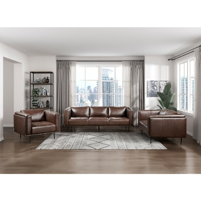 Show details for Genuine Leather Sofa, Loveseat and Chair Picture of Genuine Leather Sofa, Loveseat and Chair