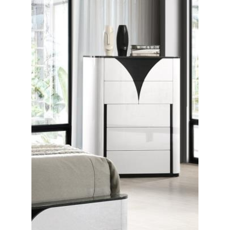 Picture of 35"W x 47"H White Black Five Drawer Chest