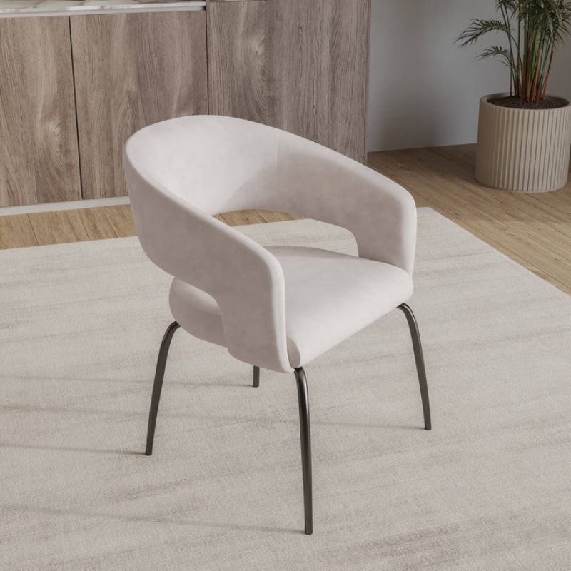 Picture of Dining Chair Upholstered in Velvet with Open Curved Backrest in Black Iron