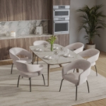 Picture of Dining Chair Upholstered in Velvet with Open Curved Backrest in Black Iron