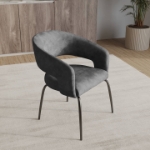 Picture of Dining Chair Upholstered in Velvet with Open Curved Backrest in Black Iron
