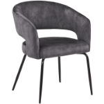 Picture of Dining Chair Upholstered in Velvet with Open Curved Backrest in Black Iron