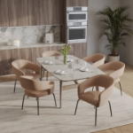 Picture of Dining Chair Upholstered in Velvet with Open Curved Backrest in Black Iron