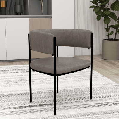 Show details for Dining Chair in Leather or Velvet with Open Back Design and Powder-Coated Iron Frame Picture of Dining Chair in Leather or Velvet with Open Back Design and Powder-Coated Iron Frame