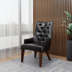 Picture of Dining Chair in Leather with Diamond-Tufted Design and Rubberwood Legs