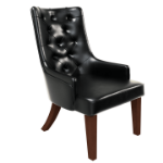 Picture of Dining Chair in Leather with Diamond-Tufted Design and Rubberwood Legs