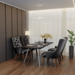 Picture of Dining Chair in Leather with Diamond-Tufted Design and Rubberwood Legs