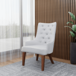 Picture of Dining Chair in Leather with Diamond-Tufted Design and Rubberwood Legs