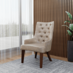 Picture of Dining Chair in Leather with Diamond-Tufted Design and Rubberwood Legs
