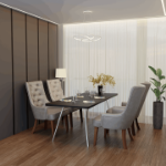 Picture of Dining Chair in Leather with Diamond-Tufted Design and Rubberwood Legs