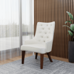 Picture of Dining Chair in Leather with Diamond-Tufted Design and Rubberwood Legs