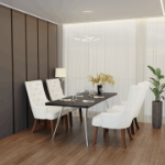 Picture of Dining Chair in Leather with Diamond-Tufted Design and Rubberwood Legs