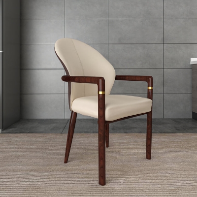 Show details for Dining Chair in Leather Upholstery with Rubberwood Frame with Gold Accents Picture of Dining Chair in Leather Upholstery with Rubberwood Frame with Gold Accents