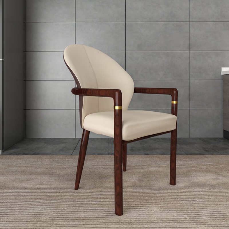 Picture of Dining Chair in Leather Upholstery with Rubberwood Frame with Gold Accents