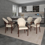 Picture of Dining Chair in Leather Upholstery with Rubberwood Frame with Gold Accents