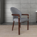 Picture of Dining Chair in Leather Upholstery with Rubberwood Frame with Gold Accents