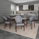 Picture of Dining Chair in Leather Upholstery with Rubberwood Frame with Gold Accents