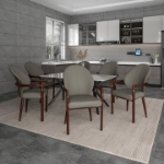 Picture of Dining Chair in Leather Upholstery with Rubberwood Frame with Gold Accents