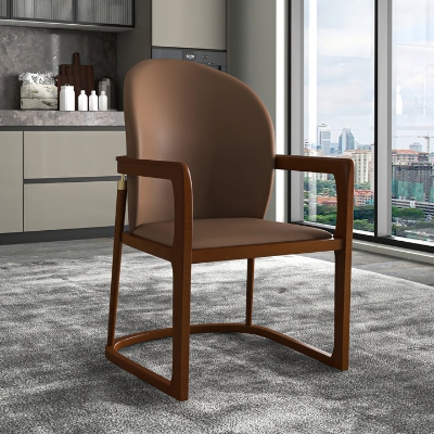 Show details for Dining Chair in Upholstered Leather Accent Arm Chair and Rubberwood Frame and Legs Picture of Dining Chair in Upholstered Leather Accent Arm Chair and Rubberwood Frame and Legs