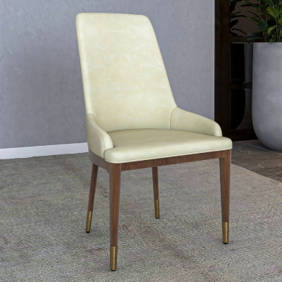 Show details for Dining Side Chair Upholstered in Leather with Brown Rubberwood Legs Picture of Dining Side Chair Upholstered in Leather with Brown Rubberwood Legs