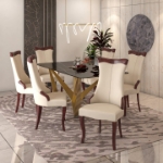 Picture of Dining Side Chair Upholstered in Leather with Rubberwood Legs