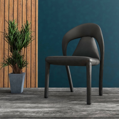 Show details for Dining Chair Upholstered in Leather with Steel Legs and an Open Back Design Picture of Dining Chair Upholstered in Leather with Steel Legs and an Open Back Design