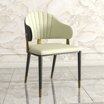 Show details for Dining Chair with a Curved Back and Gold Accents Design in Iron Picture of Dining Chair with a Curved Back and Gold Accents Design in Iron