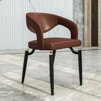 Show details for Dining Chairs Upholstered Leather Seat and Curved Back in Black Iron Legs Picture of Dining Chairs Upholstered Leather Seat and Curved Back in Black Iron Legs