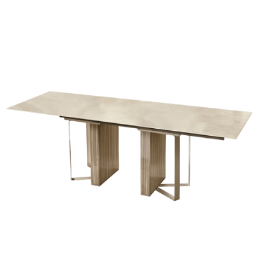 Show details for 78.7/ 98.4/ 118.10" Extendable Dining Table with TOP: tempered silk – screened glass Picture of 78.7/ 98.4/ 118.10" Extendable Dining Table with TOP: tempered silk – screened glass