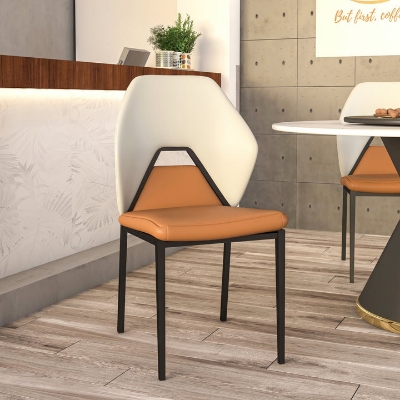 Show details for Dining Chair with Upholstered Leather Seat and Back in Black Iron Picture of Dining Chair with Upholstered Leather Seat and Back in Black Iron