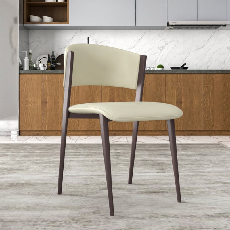Picture of Dining Chairs Upholstered in Leather Kitchen Room Chairs with Metal Legs