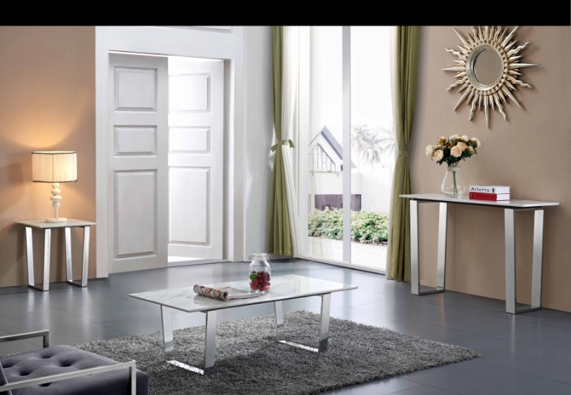 Picture of 48" / 20" Stone Marble Veneer Stainless Steel Coffee Table