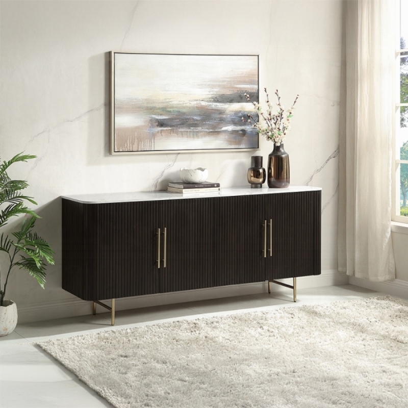 Picture of White Natural Marble Top & Espreeso Wood Finish Server