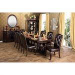 Picture of 9pcs, 11pcs or 13pcs Solid Wood Brown Cherry Leatherette Dining Room Set