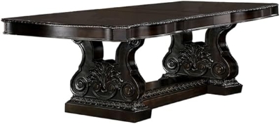 Show details for 82”-112" Expandable Faux Wood Carved Dark Brown Leatherette Dining Table Picture of 82”-112" Expandable Faux Wood Carved Dark Brown Leatherette Dining Table