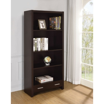 Show details for 31.5"L X 11.75"W X 70.75"H Cappuccino Wood Bookcase Picture of 31.5"L X 11.75"W X 70.75"H Cappuccino Wood Bookcase