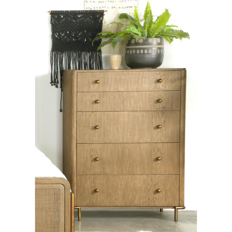 Picture of 38"W x 50.25"H Five Drawer Natural/Black Chest