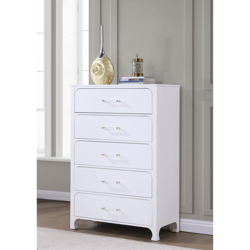 Picture of 38"W x 56.25"H Five Drawer White Bedroom Chest